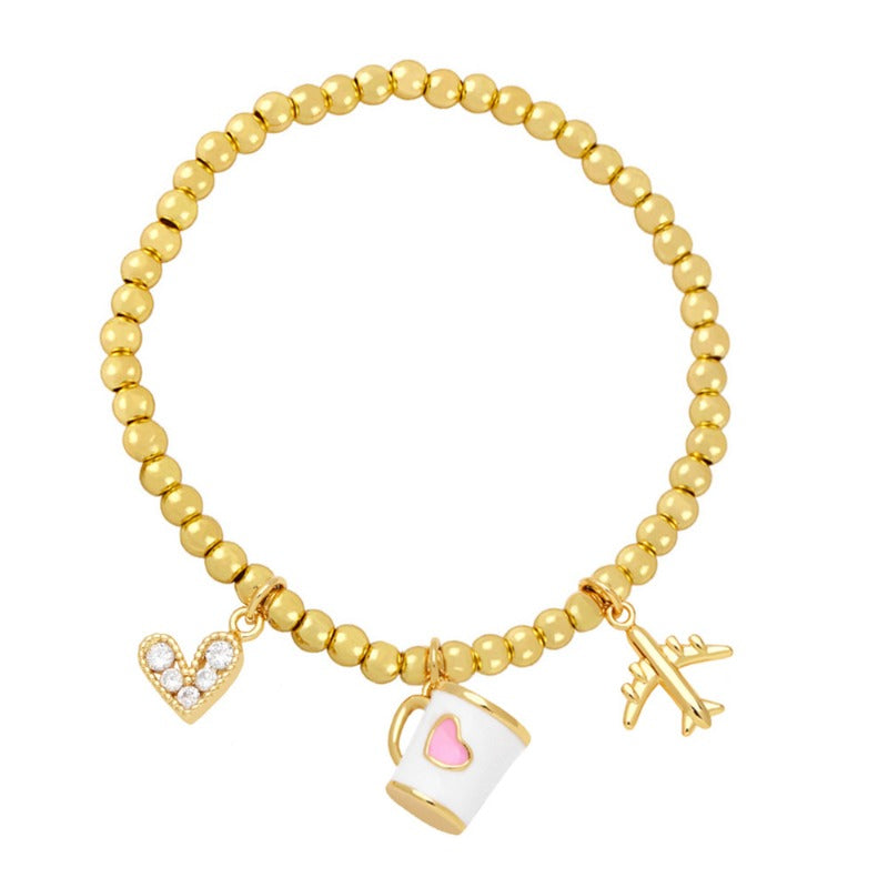 Wholesale Cute Niche Airplane Love Cup Pendant Beaded Bracelet